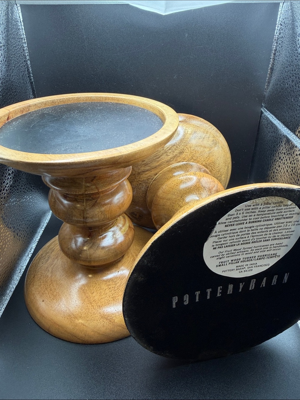 Pottery Barn Wood Turned Pillar Candle Holders in Fruit Wood
